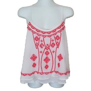 Ecote Top Small White Pink Halter Cropped Aztec Embroidery Sheer Lined Festival